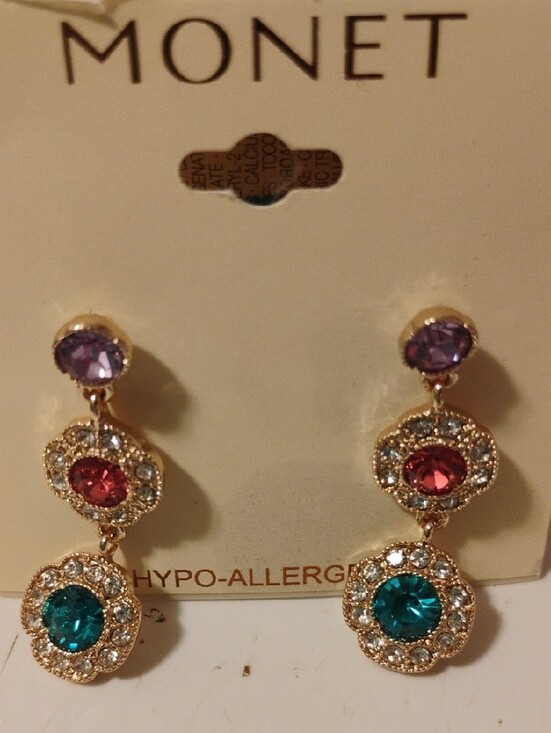 Monet Jewelry - Monet-Rhinestone Bling Drop Earrings 💜🩵🩷